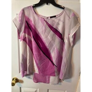 Fylo London Womens Abstract Print Short Sleeve Blouse Purple Pink‎ Size X-L